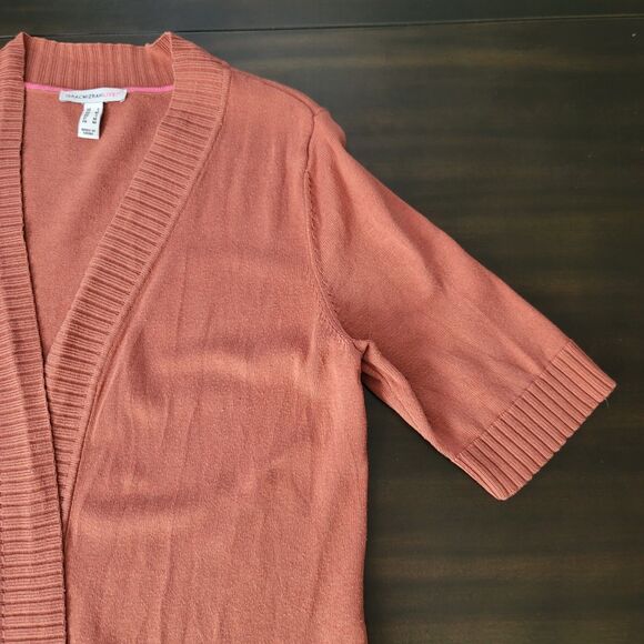 ISAAC MIZRAHI LIVE Open Front Cardigan Pink/Brown/Orange Boho SZ Small Pockets - Picture 6 of 16